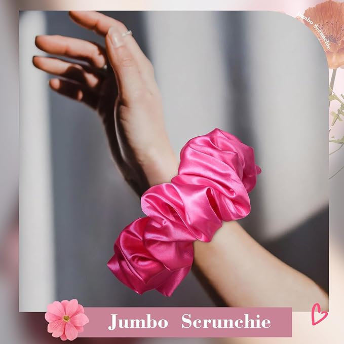 CEELGON Hot Pink Big Satin Scrunchie6.5 Inches Jumbo Scrunchies Silky Hair Ties Oversized Ponytail Holderfor Thick Curly Hair Extra Large Hair Accessories for Women (Hot Pink)