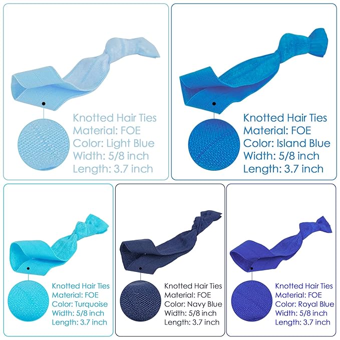 MEEDEE Ombre Blue Hair Accessories - 100 Pack Soft Ribbon Knotted Hair Ties for Women, No Crease, No Damage, Ouchless, Ideal for Ponytails, Yoga, and Bracelets