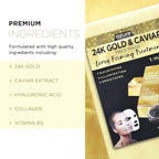 Azure Cosmetics 24K Gold and Caviar Anti Aging Luxury Face Mask - Hydrating & Firming Facial Mask - Helps Reduce Wrinkles & Fine Lines - With Hyaluronic Acid & Collagen - Made in Korea - Pack of 5