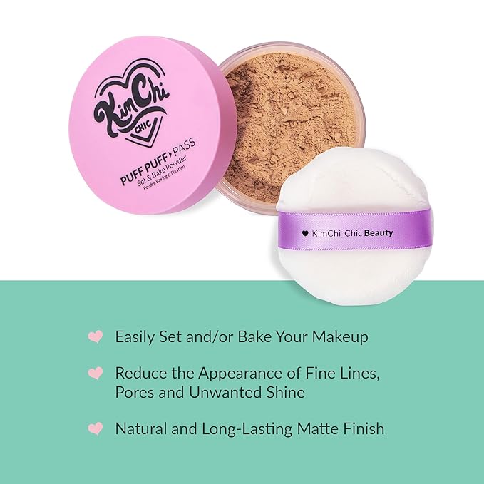 Kimchi Chic Beauty Puff Puff Pass Set and Bake Setting Powder for Makeup, Extra Fluffy Loose Face Powder Poof, Soft Natural Face Makeup for Uneven Skin Tone, 05 Suntan