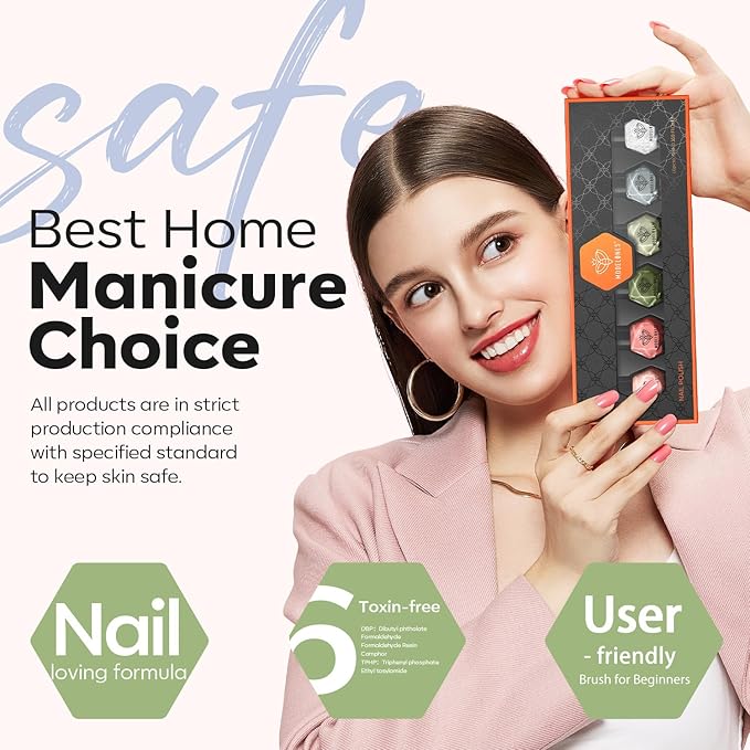 modelones Nail Polish Set 6 Colors Green Blue Nude Glitter Nail Polish Kit Quick Dry Finger Mini Bulk Manicure DIY Nail Art Salon Home Gifts For Women Girls