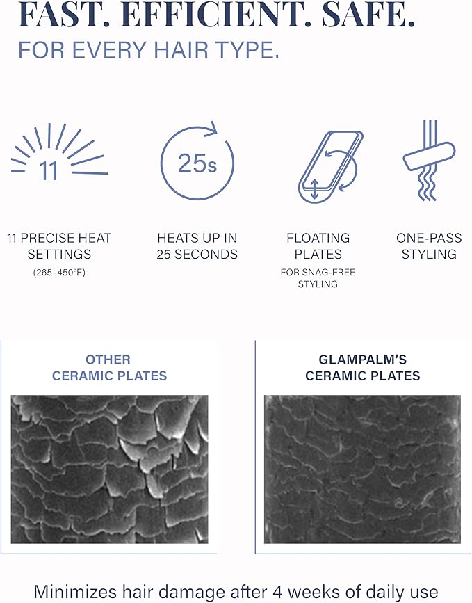 GLAMPALM Hair Straightener 1" Ceramic Flat Iron with Vibrating Plates, Korea's No.1 Professional Salon Tool with 3D Swivel Cord & Dual Voltage, 11 Heat Settings(140°–450°), 25s Fast Heat-Up (GP225)