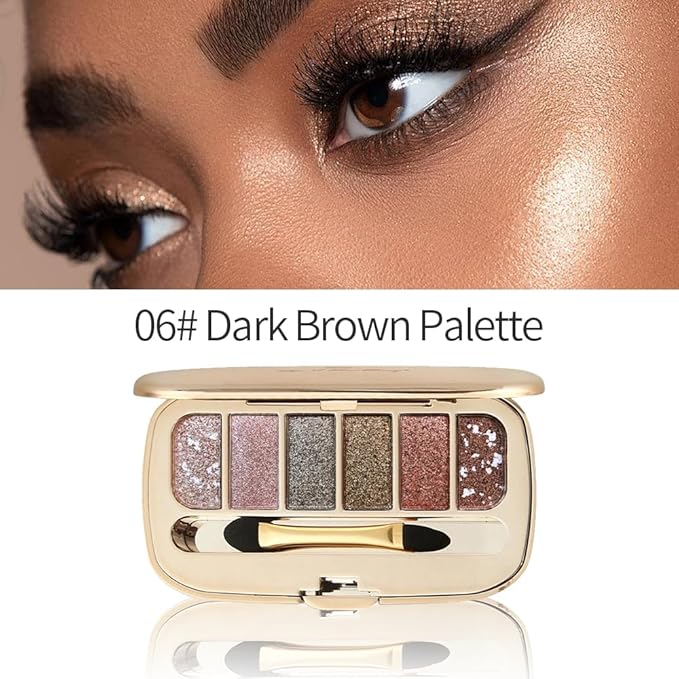 Glitter Eyeshadow Palette, Ultra-Shiny Sparkle Shimmer Eye Shadow with Fine Powder, Natural Pigment, Waterproof Sweat-Proof Long-Lasting Color, Shiny Multi-Color Nude Earth Tone Makeup Palette-6#