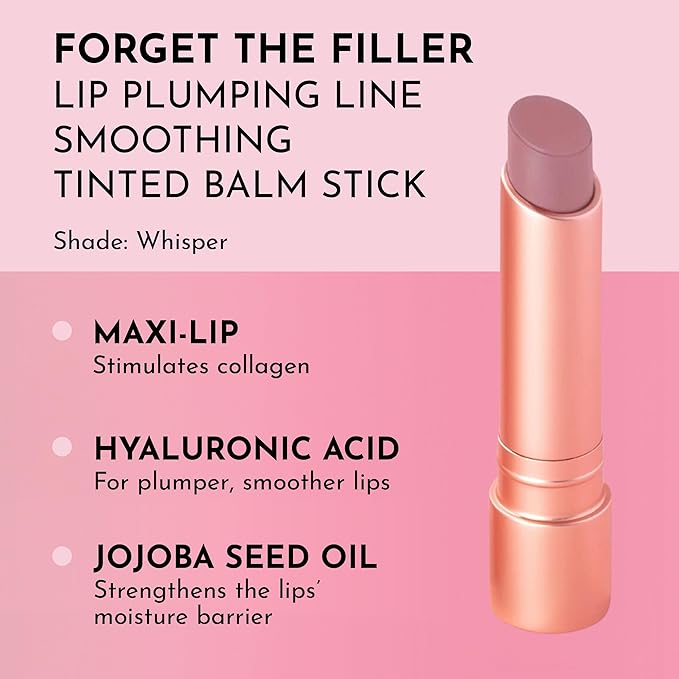 LAWLESS Women's Forget the Filler Lip Plumping Line Smoothing Tinted Balm, Whisper, Pink, 0.09 Ounce