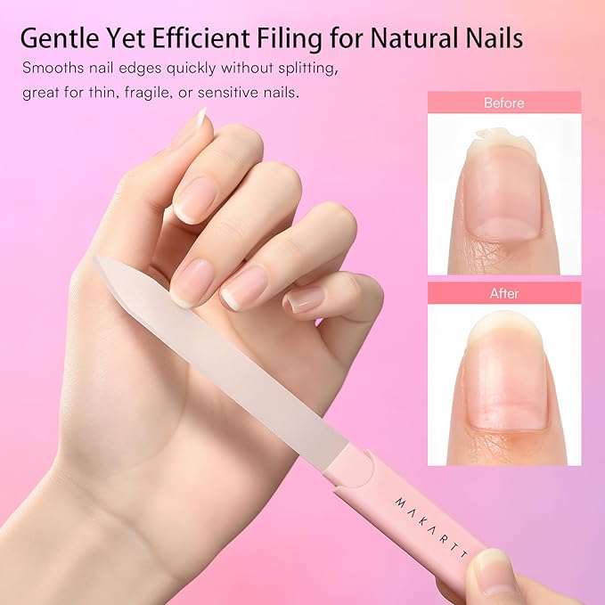 Makartt Nail Files: Glass Nail Files for Natural Nails, Double-Sided Reusable Sandblasted Fingernail Buffers with Case for Shape & Smooth Finish, Portable Manicure Gift Set, 3pcs Pink Green Blue