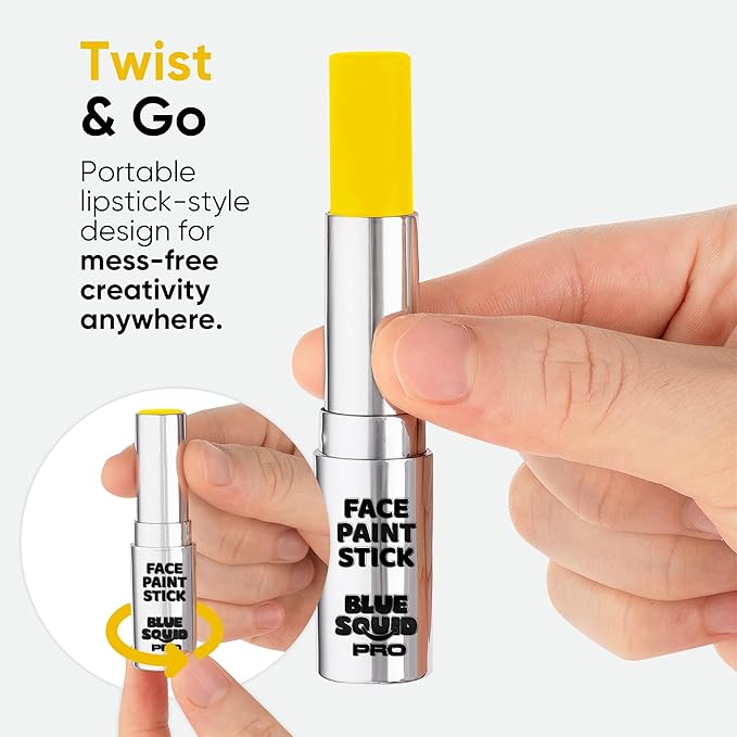 Blue Squid PRO Yellow Face Paint Stick - Waterproof Body Paint for Adults & Kids Eye Black Baseball, Softball - Vegan Hypoallergenic Twist-Up Non-Toxic Makeup Stick for Cosplay, Sports & SFX