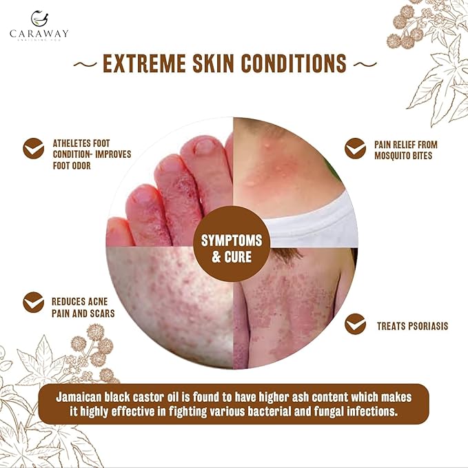 CARAWAY Jamaican Black Castor Oil for Hair Growth, Eyelashes & Eyebrows | Organic, Cold-Pressed & Unrefined | Deep Moisturizing Oil for Skin, Face & Scalp | Glass Bottle + Mascara Kit – 4 oz / 118 ml