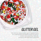Christmas Face Body Hair Glitter Gel, Gold White Red Sliver Snowflake Holographic Colorful Chunky Festival Rave Accessories Glitter Makeup, 6 Kinds of Sparkling Sequins for Christmas