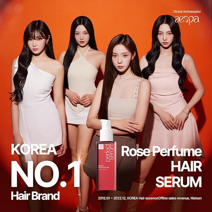 Mise En Scene Perfect Rose Perfume Serum - Hair Refreshing Oil for Dry Hair | Heat Protectant | Argan Oil | Damage Repair | Korean Hair Care | Frizz Ease Essence | Dermask Rose Scent 2.70 Fl. Oz.
