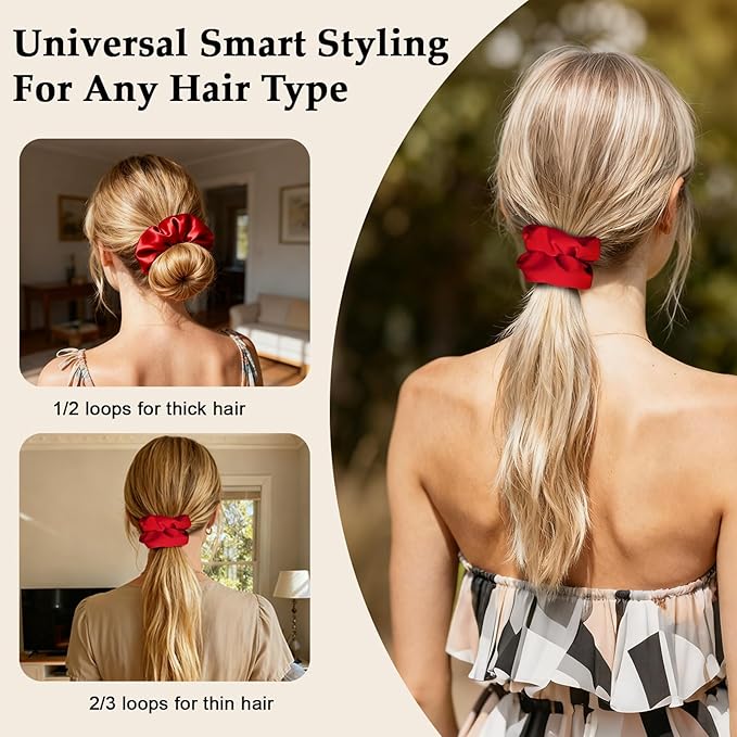 Satin Scrunchies for Women – 8PCS Red Silk Hair Ties – No Crease, Frizz-Free, Gentle Elastic Hair Bands for Thick & Thin Hair, Soft & Stylish Hair Accessories Gifts