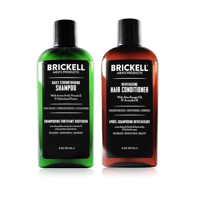 Brickell Men's Daily Revitalizing Hair Care Routine, Shampoo and Conditioner Set For Men, Mint and Tea Tree Oil Shampoo, Strength and Volume Enhancing Conditioner, Natural and Organic, Gift Set