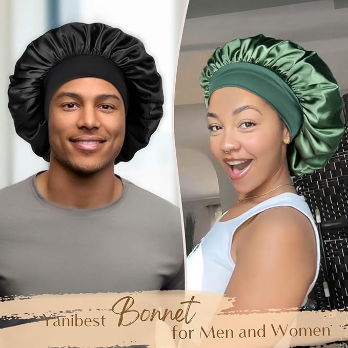 YANIBEST Silk Bonnet for Men Women Hair Bonnet for Sleeping Double Layer Satin Bonnet for Natural Curly Hair Unisex Sleep Cap