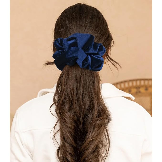 CEELGON Navy Blue Big Velvet Scrunchie 6.5 Inches Jumbo Scrunchies Hair Ties Oversized Ponytail Holder for Thick Curly Hair Extra Large Hair Accessories for Women (Navy Blue)