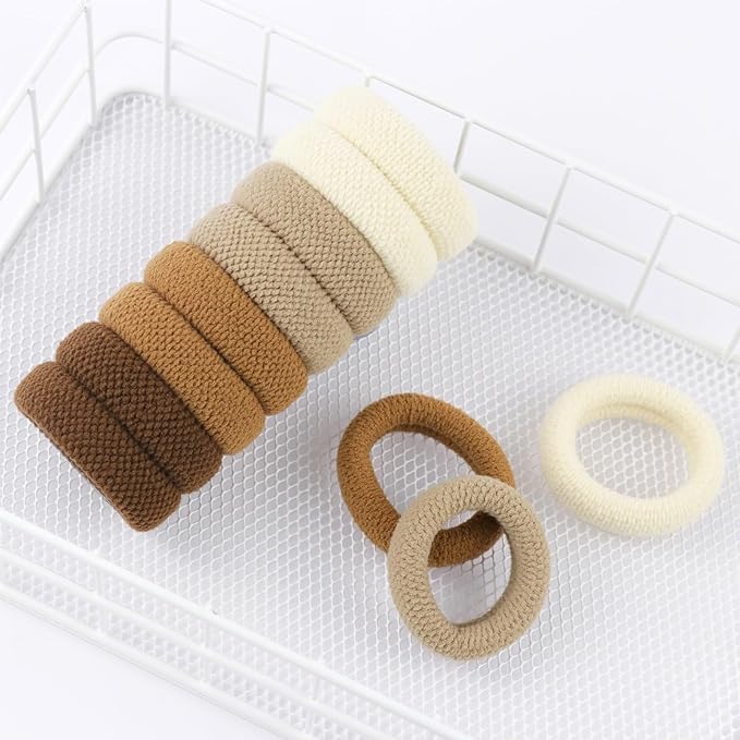 VI-FA No Damage Seamless Hair Ties for Thick Hair Soft Pony Holders Elastics Hair Bands for Heavy, Curly Hair Scrunchies for Women and Girls 8pcs(Brown)