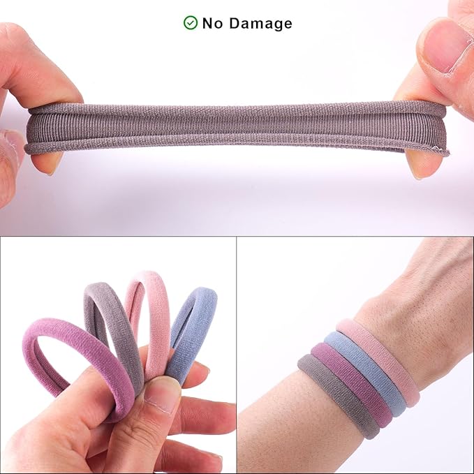 40PCS No Damage Hair Ties for Thick Hair & Ponytail Holders, Hair Elastics for Thick Hair,Nylon Seamless Hair Ties Set(2in Neutral)