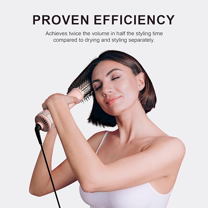 Round Brush Blow Dryer Hair Dryer Brush in One, Dual Voltage 45mm Round Barrel Root Booster for Drying & Styling, 2-in-1 Titanium Brush Dryer with Ionic Technology for More Shine and Less Frizz