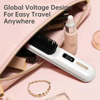Hair Straightener Brush, Portable Cordless Straightening Brush for Travel, Negative Ion Hot Comb Hair Straightener with 9 Temps for Women, Anti-Scald Ceramic, Fast Charge