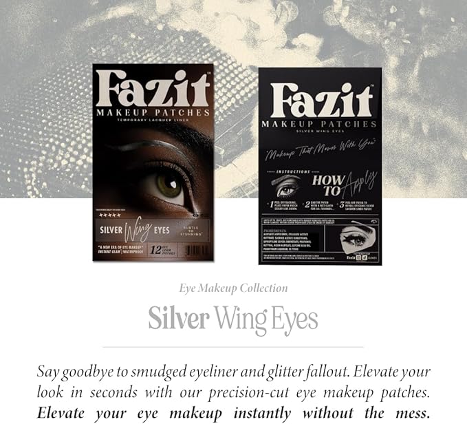 Fazit Makeup Patches - Silver Wing Eyes - Glow Up Make-Up Patches - Cute Glitter Makeup Accessories for Women - Cosmetic Glitter for Face