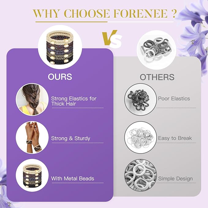 Hair Ties No Damage - 10PCS Ponytail Holders - Elastic Hair Ties for Thick Hair - Braided Hair Bands for Women Girls's Hair - Bright Star