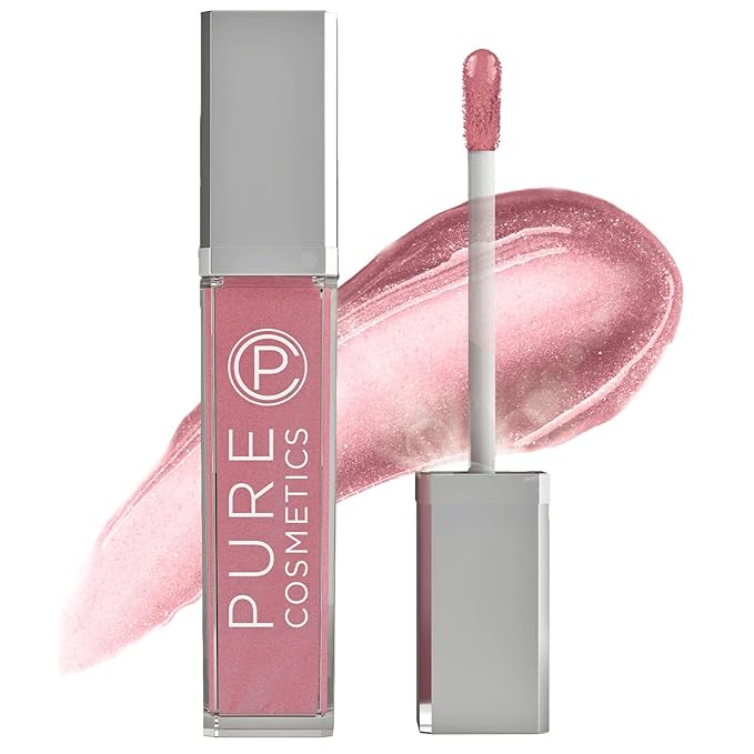 Pure Illumination Light-Up Lip Gloss with LED-Lit Applicator Brush + Side Mirror, Non-Sticky, Moisturizing Hydrating Lip Glosses with Lanolin, Jojoba Oil, & Vitamin E, Pouty Pink