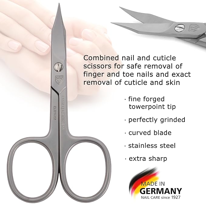 3 Swords Germany - brand quality STAINLESS STEEL INOX CURVED COMBINED CUTICLE & NAIL SCISSORS (1 PIECE) with case for manicure pedicure - nail care by 3 Swords - Made in Germany