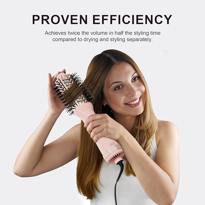 One Step Hair Dryer Brush Blow Dryer, Dual Volatge Hair Dryer Brush-60mm Oval Brush Head, Volumizing Blowout Brush with Ionic Technology for Salon Quality Blowout, Smooth and Shiny Hair