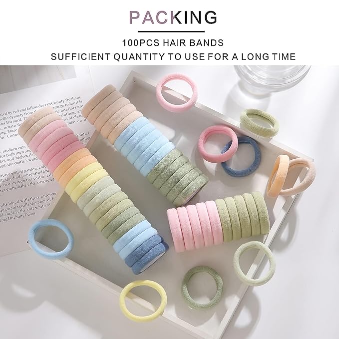 100PCS Elastic Hair Accessories - Seamless Cotton Hair Bands, Soft Ponytail Holders for Thick/Thin Hair, No Damage Morandi Color Elastics for Women and Girls