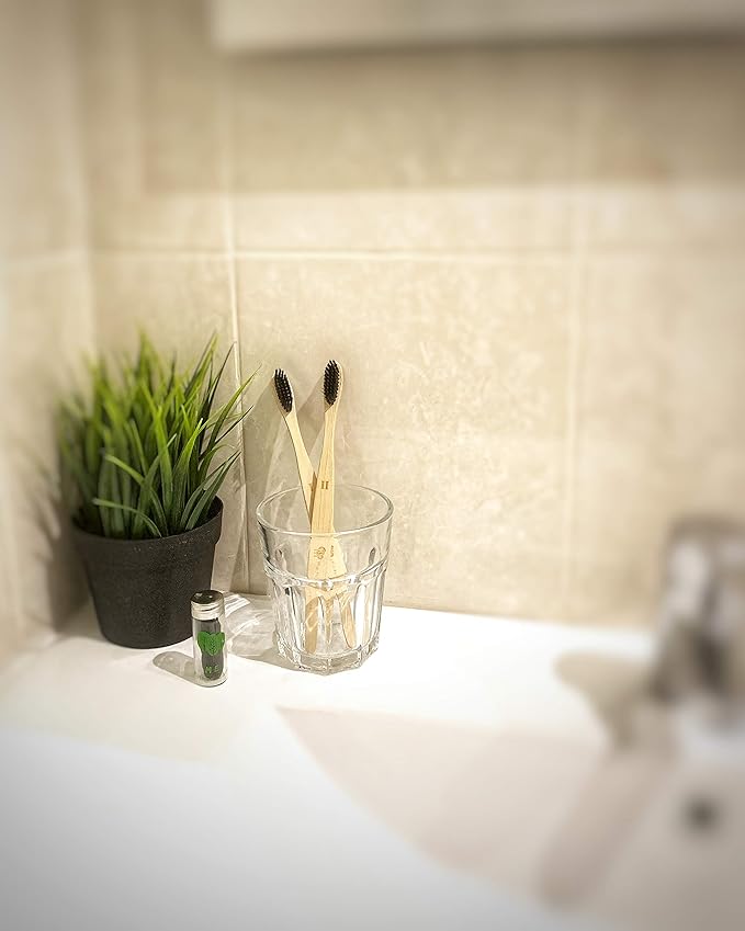 Vegan Biodegradable Bamboo Charcoal Dental Floss with Refillable Glass Container | Free Refill | Natural Candelilla Wax | 30M x2 | Peppermint Essential Oil | Eco Friendly Zero Waste Oral Care