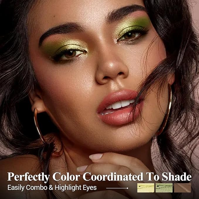 FIREFLIES LIGHT Eyeshadow Stick Makeup 6PCS Set, Green Metallic Shimmer Matte Cream Eye Shadow Eyeliner Brightener Pencil Crayon - FIREFLIES LIGHT