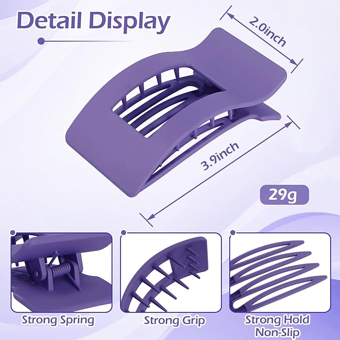 French Flat Hair Clips for Women 6pcs Hair Claw Clips for Thick or Thin Hair Matte Claw Clips for Girls Barrettes Non-Slip Strong Hold Hair Accessories for Women (Purple)