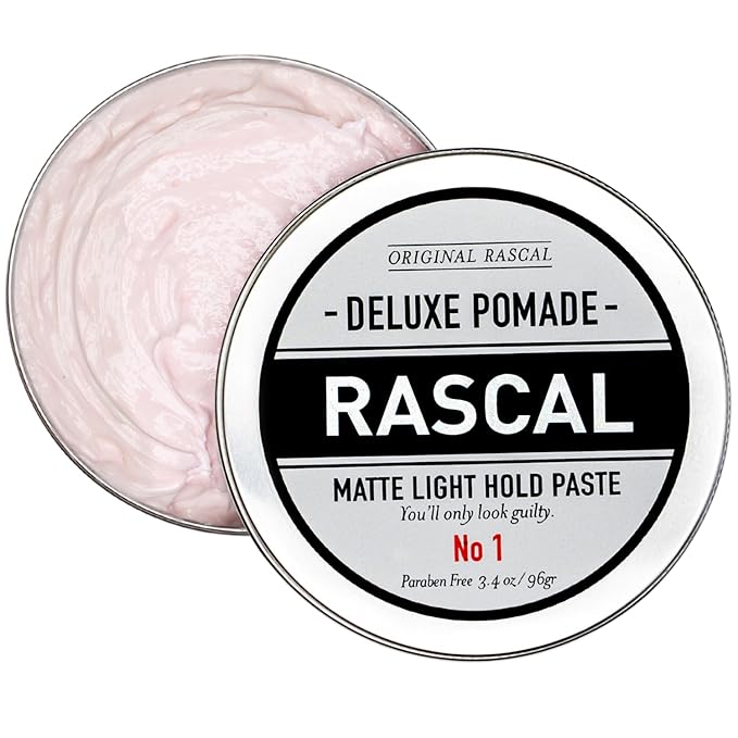 Original Rascal Deluxe Pomade for Men #1 - Matte Hair Paste with Light Hold & Shine - Men's Styling Dry Care Solution Product for All Hair Types - Natural Infused with Beeswax & Grapeseed Oil - 3.4 oz