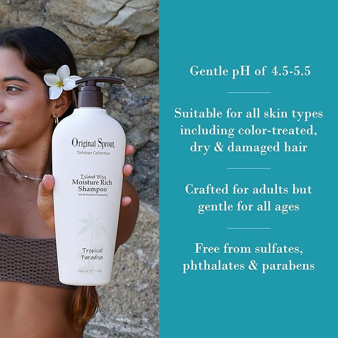 Original Sprout Island Bliss Moisture Rich Shampoo for All Hair Types Including Color-Treated, Damaged & Dry Hair, Hydrating & Moisturizing Shampoo with Coconut Oil, Vegan, Sulfate Free, 8 fl oz