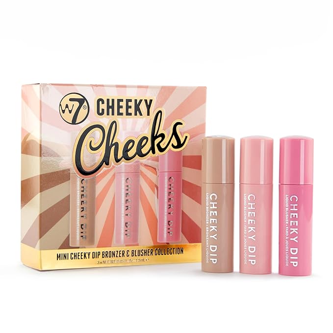 W7 Cheeky Cheeks Gift Set - Liquid Blusher & Bronzer Trio - Radiant Glow Makeup Gift
