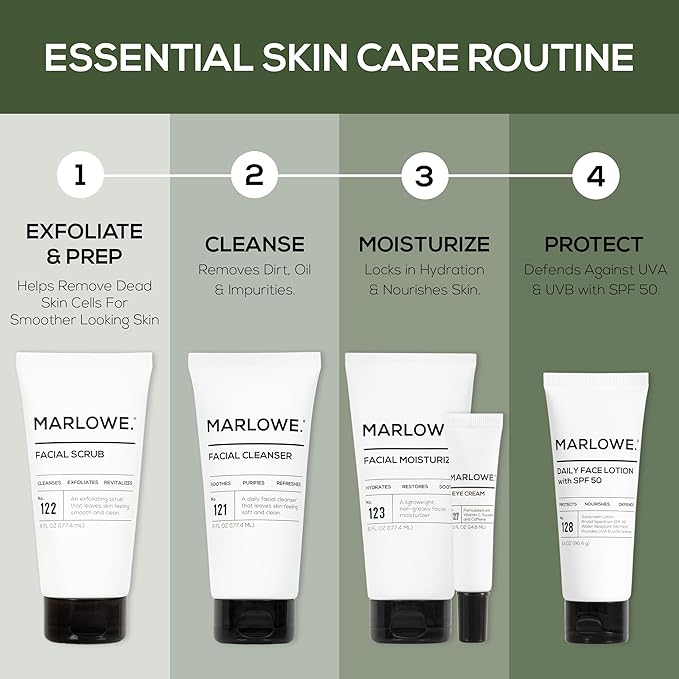 MARLOWE. No. 122 Facial Scrub 6 oz, Gentle Face Exfoliator with Apricot Seed Powder & Pumice, Cleanses & Smooths, Fresh Pine & Agarwood Scent