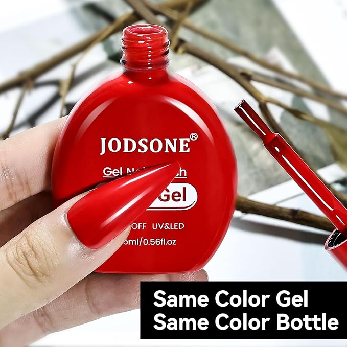 JODSONE 16.5ml Christmas Red Color Soak Off UV LED Gel Nail Polish Winter Nail Art Design Daring Grace Manicure Glossy & Long Lasting for Salon DIY Home Colorful Bottle Gifts for Women