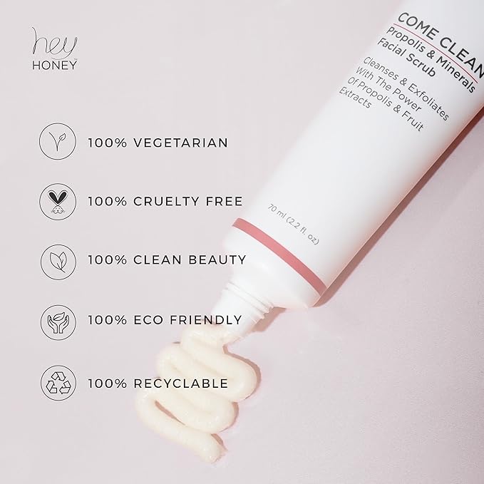 Hey Honey Skincare Propolis and Dead Sea Salt Microdermabrasion Facial Scrub For Sensitive Skin | Non-Abrasive Exfoliating Aimed Brighten Acne Scars, Remove Blackheads & Dead Skin Cells | 2.2 oz