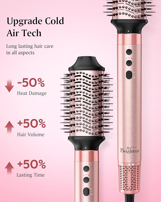 Brightup Dual Voltage Hair Styler - 5 in 1 High Speed Hot Air Styler 1400W Blow Dryer Brush, Negative Ions, Cool Shot Button, Curler, Volumizer, Straighter, No Heat Damage, with Travel Bag