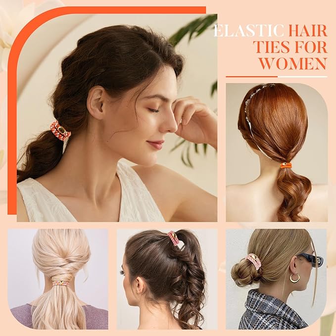 Hair Ties No Damage - 10PCS Ponytail Holders - Elastic Hair Ties for Thick Hair - Braided Hair Bands for Women Girls's Hair - Persimmon Orange