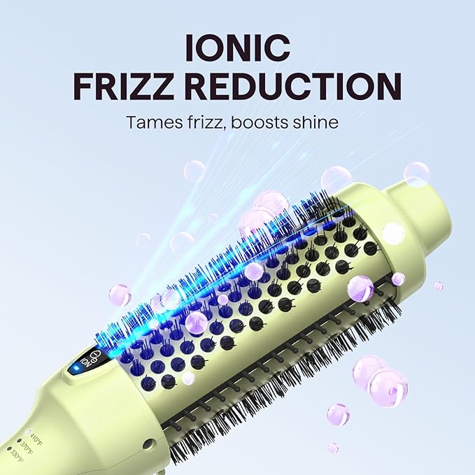 Wavytalk Thermal Brush, 1.5 Inch Blowout Express Ionic Heated Round Brush Creates Blowout Look Makes Hair Shinier & Smoother, Dual Voltage, Easy to Use (Green)