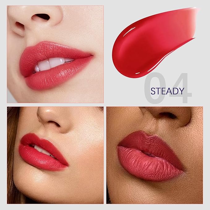 QueenDiary lip stain peel off lip gloss all day long lasting Waterproof and Transferproof lip tint - matte finish peel off lip liner (04#Steady)