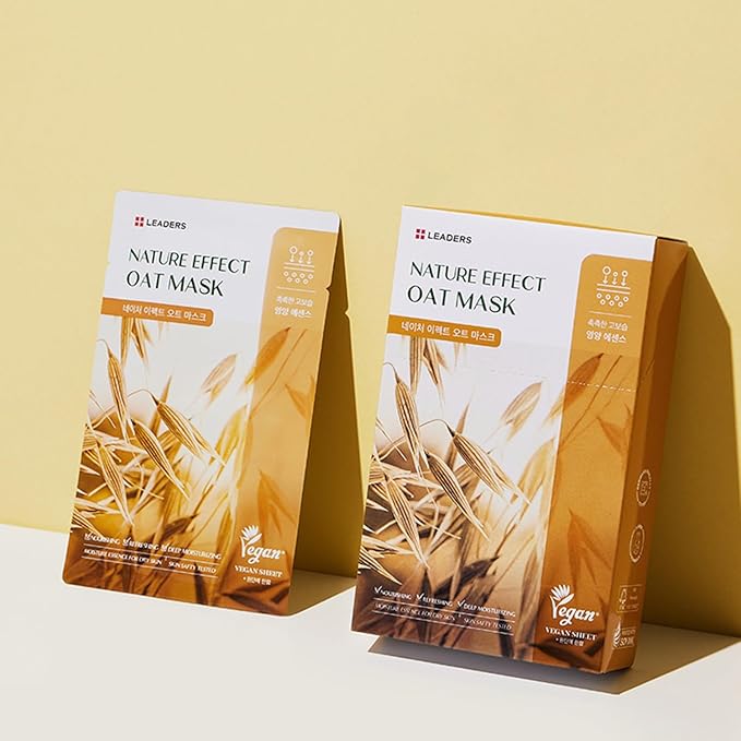 LEADERS Nature Effect Oat Mask - Hydrating & Soothing Face Mask for Dry, Irritated Skin | Nourishes, Soothes, Dryness with Oat Extract | Serum Content, Vegan Certified - 10 Sheets