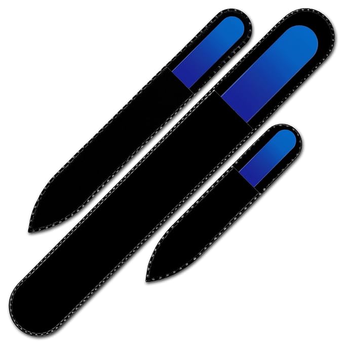 Glass Nail File - Mont Bleu Premium Set of 3 Crystal Nail Files in Pouch - Handmade Gifts - Best Glass Nail Files for Natural Nails - Washable Double Sided Nail File - Etched Nail Files