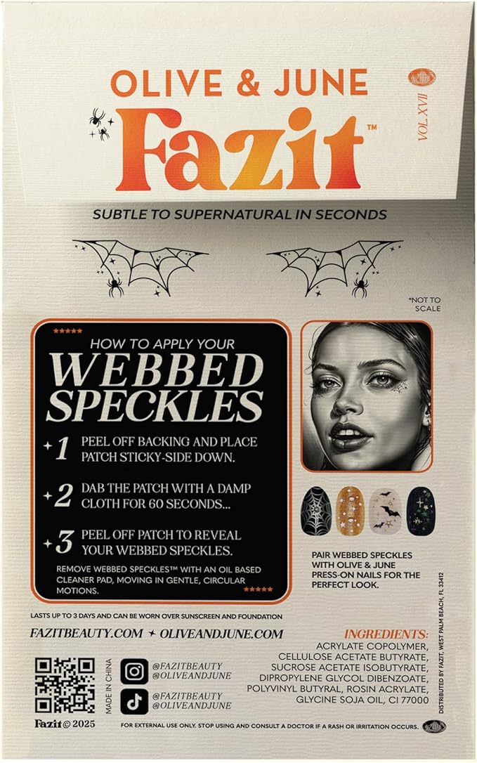 Fazit Makeup Patches - Halloween Webbed Speckles - Glow Up Make-Up Patches - Cute Glitter Makeup Accessories For Women - Cosmetic Glitter For Face