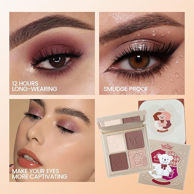 Noerrors Plum Light Burgundy Eyeshadow Quad Palette, Nude Beige Brown Taupe Mauve Natural Matte Eyeshadow for Older Women, Silky Fine Powder Lightweight Blendable Neutral Shimmer Eye Makeup Palette