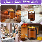 24 Pcs 8 oz Glass Jars with Lids, Clear Candle Jars with Black Lids Round Empty Candles Container Tins for Candle Making Storing Lotions Spice Powder Liquid Sample Makeup (Amber)
