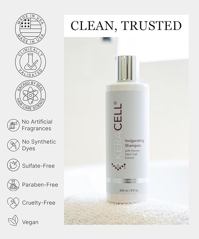 Invigorating Shampoo - Hair Growth Shampoo for Women & Men with Human Stem Cell Extract – Cleanses, Strengthens & Moisturizes to Support a Healthier Scalp & Fuller-Looking Hair - 8 oz