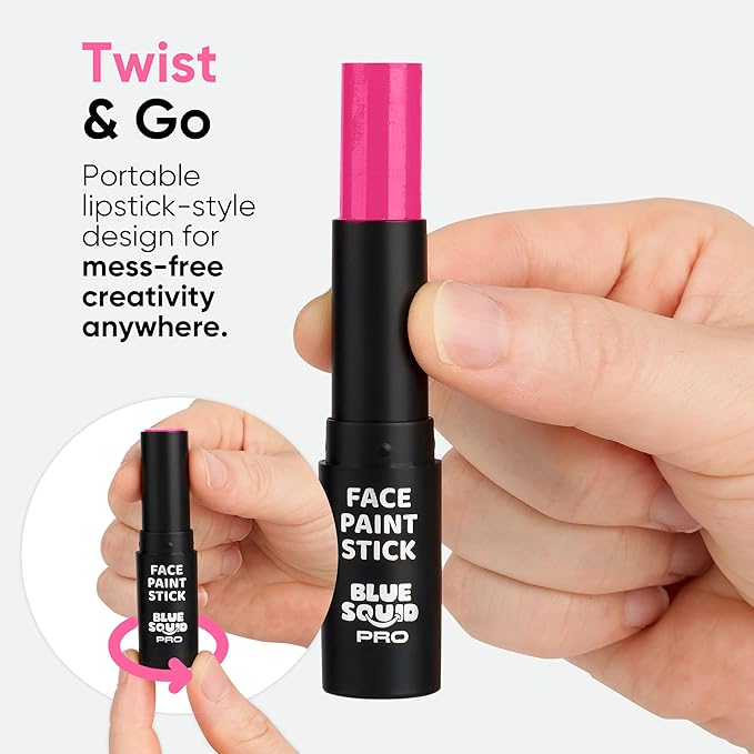 Blue Squid PRO Pink Face Paint Stick - Waterproof Body Paint For Adults & Kids Eye Black Baseball, Eyeblack Softball - Vegan Hypoallergenic Twist-Up Non-Toxic Makeup Stick - Cosplay, Sports & SFX