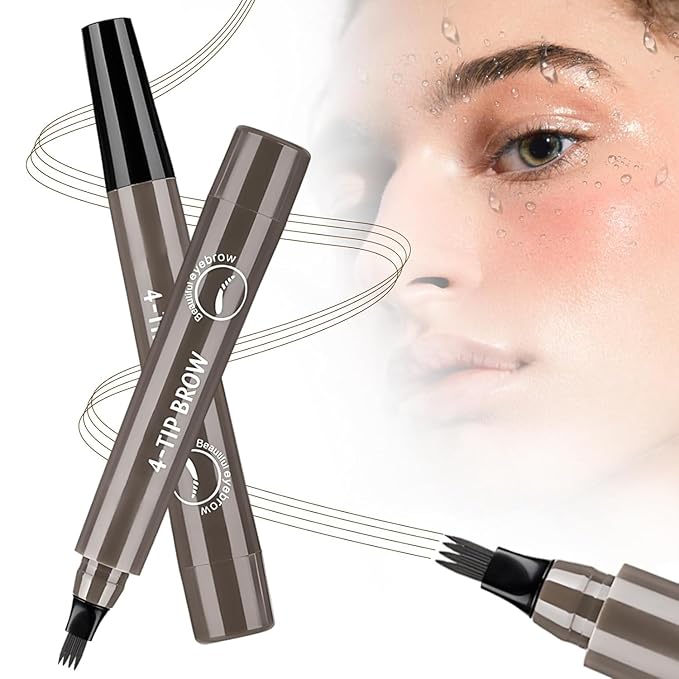 2PC Microblading Eyebrow Pencils for Women, 2026 New 3D Waterproof 4-Tip Magic Eyebrow Pencil With Micro-Fork Tip,Easy to Create a Natural Makeup Look, Suitable For All day use(Gray Brown)