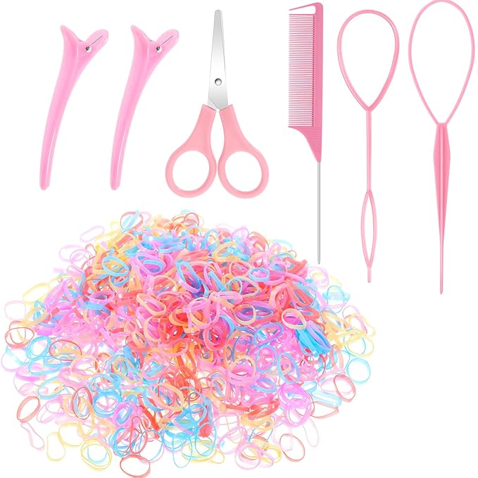 BESARME 1000pcs Mini Rubber Bands, Colorful Elastic Hair Ties with 6pcs Styling Tools for Baby Girls' Hair Accessories, Christmas Gifts