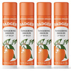 Badger Tangerine Breeze Classic Lip Balm, 100% Organic Lip Balm, Long Lasting Lip Care w/Light Silky Texture, Bright & Cheerful Lip Balm for Kids & Adults, 4 Pack